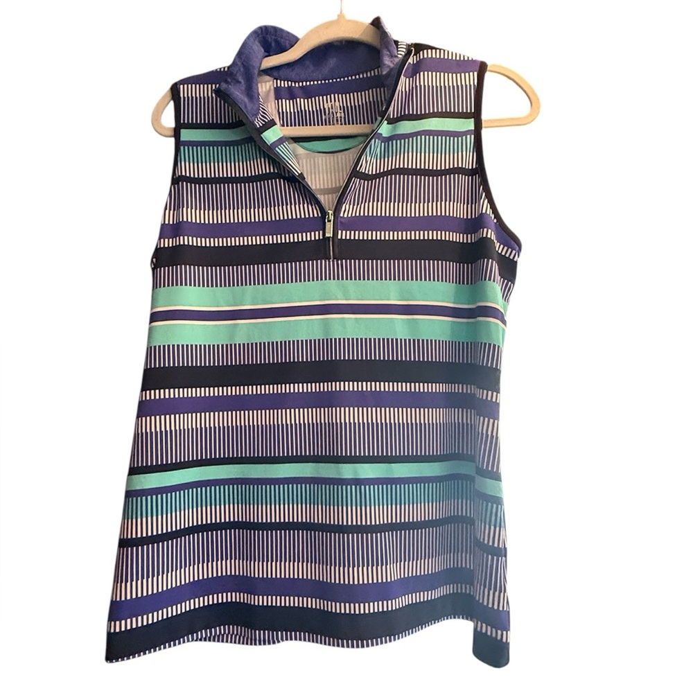 Tail Striped Sleeveless Zip Mock Neck Top - Navy & Teal